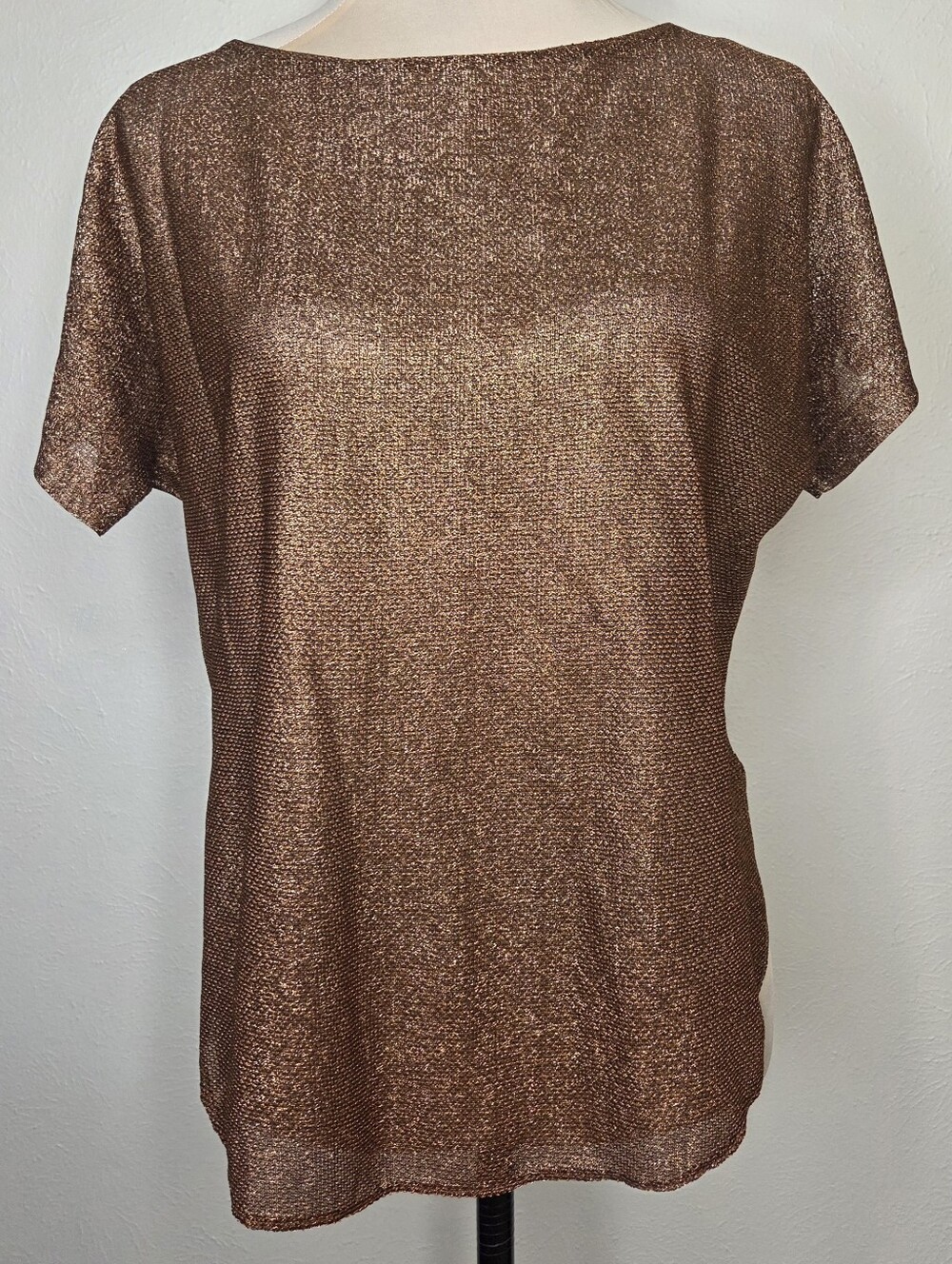 Vintage 70s Toppettes by A. Brod Copper Metallic Lurex Sheer Disco Top Large